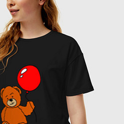 Футболка оверсайз женская Плюшевый медведь с воздушным шариком, цвет: черный — фото 2