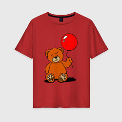 Футболка оверсайз женская Плюшевый медведь с воздушным шариком, цвет: красный