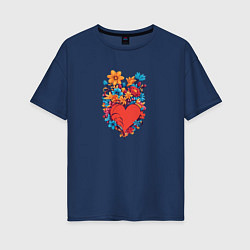 Женская футболка оверсайз Сердце среди цветов