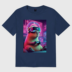 Футболка оверсайз женская Каппи в виртуальном шлеме, цвет: тёмно-синий