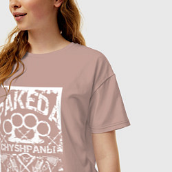 Футболка оверсайз женская Пакеда чушпаны на фоне костета, цвет: пыльно-розовый — фото 2