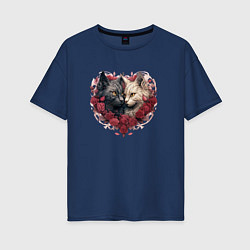 Женская футболка оверсайз Пара котов - День Валентина