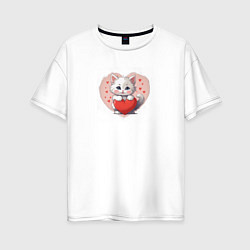 Женская футболка оверсайз Мультяшный котенок и сердечко