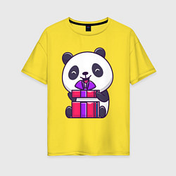 Футболка оверсайз женская Панда с подарком, цвет: желтый