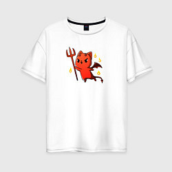 Женская футболка оверсайз Демон котик парные