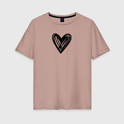 Женская футболка оверсайз Рисованное чёрное сердце парное