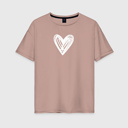 Женская футболка оверсайз Рисованное белое сердце парное