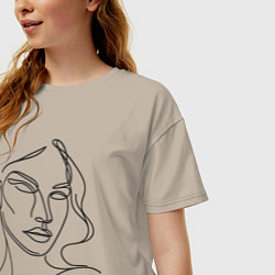 Футболка оверсайз женская Женский портрет линиями, цвет: миндальный — фото 2