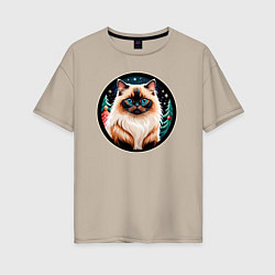 Женская футболка оверсайз Гималайский кот ждет Новый Год