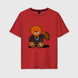 Женская футболка оверсайз Медведь Кащей с шапкой-ушанкой