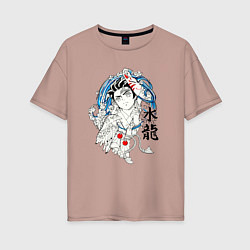 Женская футболка оверсайз Танджиро Камадо и иероглифы