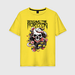 Футболка оверсайз женская Bring Me the Horizon - A skull with roses, цвет: желтый