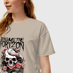 Футболка оверсайз женская Bring Me the Horizon - A skull with roses, цвет: миндальный — фото 2