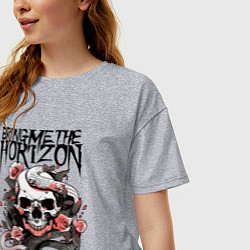 Футболка оверсайз женская Bring Me the Horizon - A skull with roses, цвет: меланж — фото 2