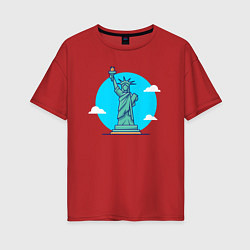 Женская футболка оверсайз Статуя Свободы в облаках