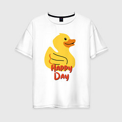 Женская футболка оверсайз Жёлтая резиновая уточка - счастливый день