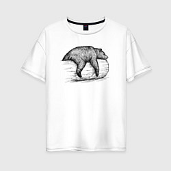Женская футболка оверсайз Медведь отдыхает на бревне