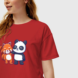 Футболка оверсайз женская Милые панды, цвет: красный — фото 2