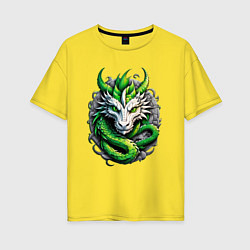 Футболка оверсайз женская Зеленый дракон символ 2024 года, цвет: желтый