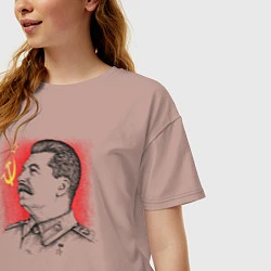 Футболка оверсайз женская Профиль Сталина СССР, цвет: пыльно-розовый — фото 2