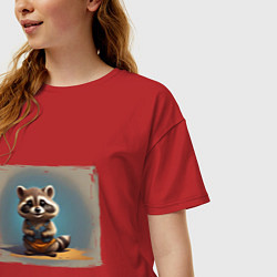 Футболка оверсайз женская Енотик, цвет: красный — фото 2