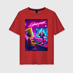 Футболка оверсайз женская Gamer Bart - cyberpunk, цвет: красный