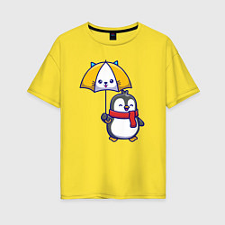 Женская футболка оверсайз Пингвинчик под зонтом