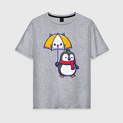 Женская футболка оверсайз Пингвинчик под зонтом