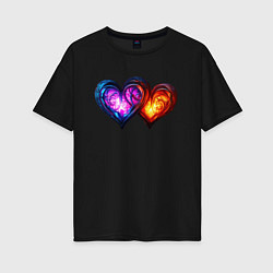 Женская футболка оверсайз Горящие сердца