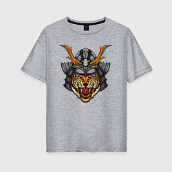 Женская футболка оверсайз Тигр в шлеме кабуто