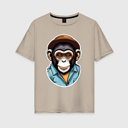 Женская футболка оверсайз Портрет обезьяны в шляпе