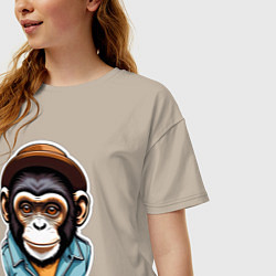 Футболка оверсайз женская Портрет обезьяны в шляпе, цвет: миндальный — фото 2