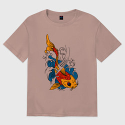 Футболка оверсайз женская Рыба кои, цвет: пыльно-розовый