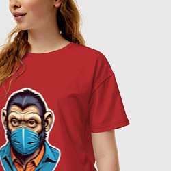Футболка оверсайз женская Портрет обезьяны в маске, цвет: красный — фото 2