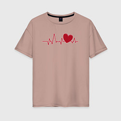 Футболка оверсайз женская Сердце и электрокардиограмма: символ здоровья и лю, цвет: пыльно-розовый