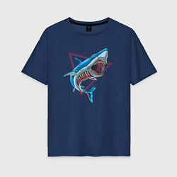 Футболка оверсайз женская Акула зомби, цвет: тёмно-синий