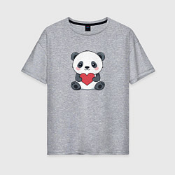 Женская футболка оверсайз Панда с красным сердечком