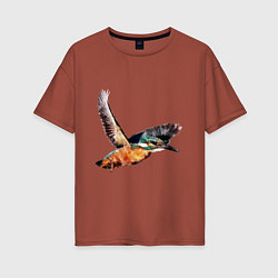 Женская футболка оверсайз Птицы зимородок в полете