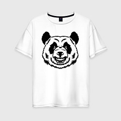 Женская футболка оверсайз Чёрно-белая голова панды с оскалом