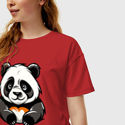 Футболка оверсайз женская Милая панда лежит, цвет: красный — фото 2