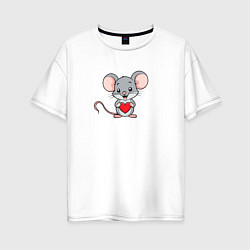 Женская футболка оверсайз Мышка с сердечком