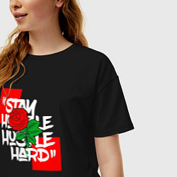 Футболка оверсайз женская Stay hustlin hard, цвет: черный — фото 2