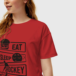 Футболка оверсайз женская Eat sleep hockey, цвет: красный — фото 2