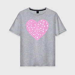 Женская футболка оверсайз Розовое сердце в белых точках