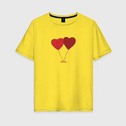 Женская футболка оверсайз Два сердца шарика любовь