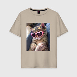 Женская футболка оверсайз Милый мем-кот в очках в стиле аниме