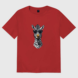 Футболка оверсайз женская Зебра в солнечных очках, цвет: красный