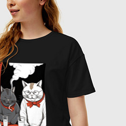 Футболка оверсайз женская MoMo - Смеющиеся коты в японском стиле, цвет: черный — фото 2