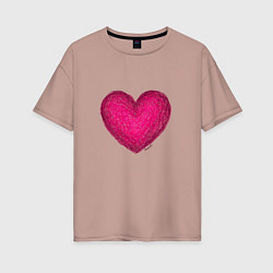 Женская футболка оверсайз Рисунок сердце розового цвета