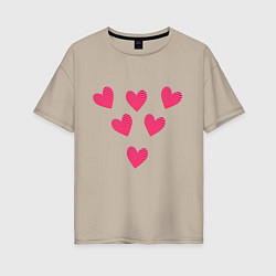 Женская футболка оверсайз Сердечки с волнистыми линиями